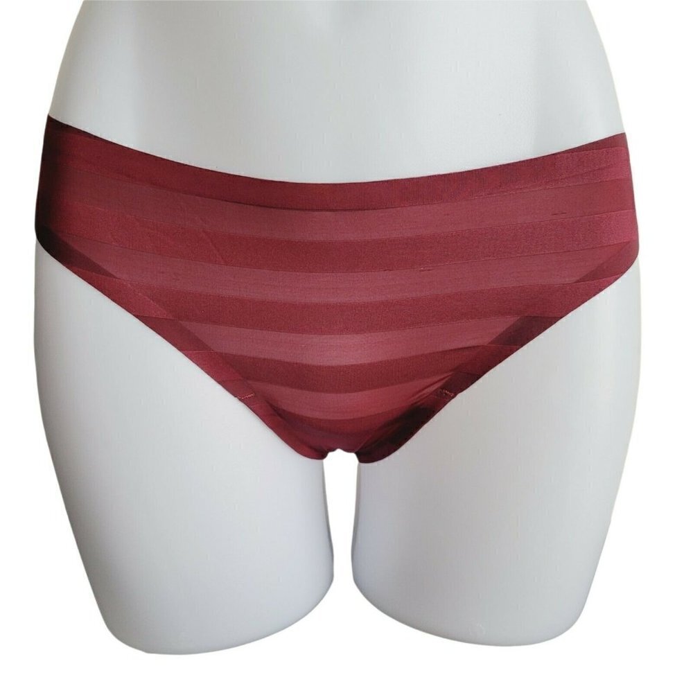 Victoria's Secret Second Skin Thong Panties Striped Burgundy Microfiber Med NWT